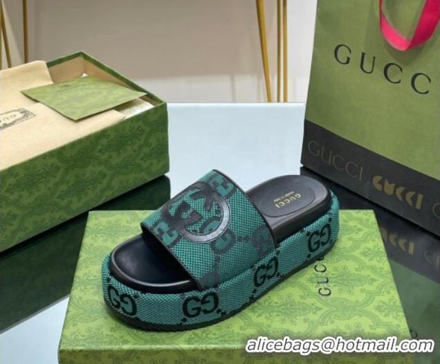 Pretty Style Gucci Jumbo GG Canvas Slide Sandals 5.5cm with Interlocking G Green/Black 0302107