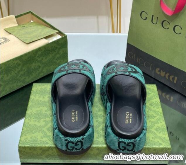 Pretty Style Gucci Jumbo GG Canvas Slide Sandals 5.5cm with Interlocking G Green/Black 0302107