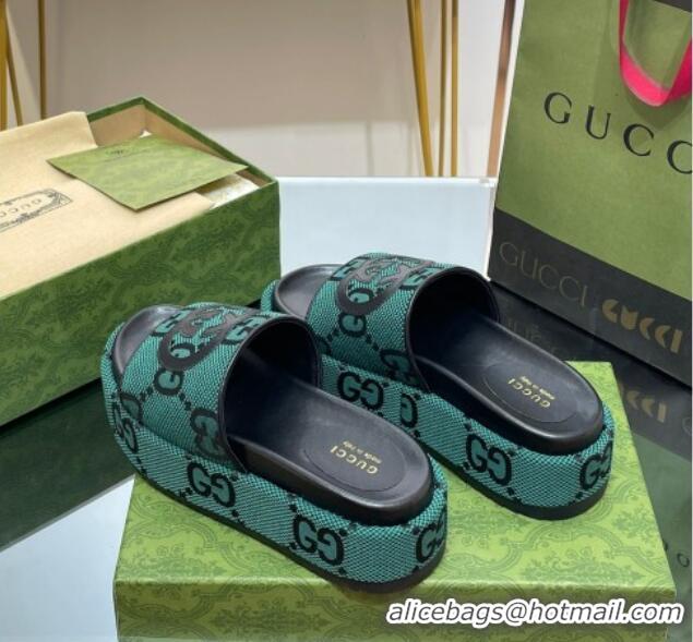 Pretty Style Gucci Jumbo GG Canvas Slide Sandals 5.5cm with Interlocking G Green/Black 0302107