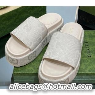 Sumptuous Gucci Jumbo GG Canvas Slide Sandals 5.5cm White 302109