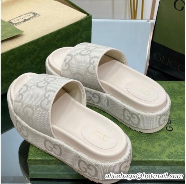 Sumptuous Gucci Jumbo GG Canvas Slide Sandals 5.5cm White 302109