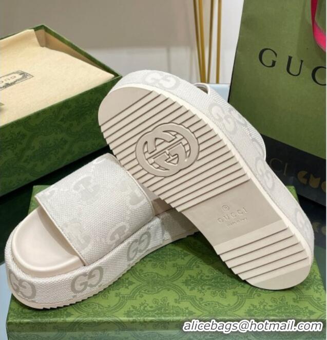 Sumptuous Gucci Jumbo GG Canvas Slide Sandals 5.5cm White 302109