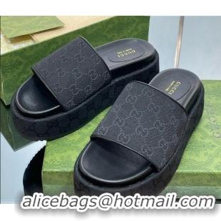 Perfect Gucci Original GG Canvas Slide Sandals 5.5cm Black 0302110