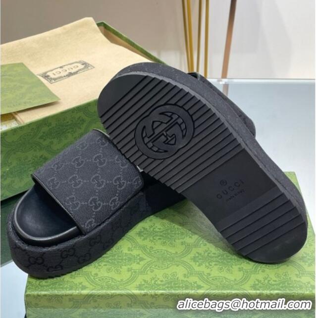 Perfect Gucci Original GG Canvas Slide Sandals 5.5cm Black 0302110