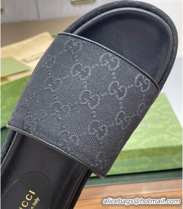 Perfect Gucci Original GG Canvas Slide Sandals 5.5cm Black 0302110