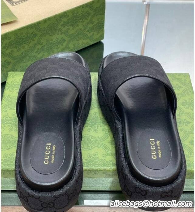 Perfect Gucci Original GG Canvas Slide Sandals 5.5cm Black 0302110