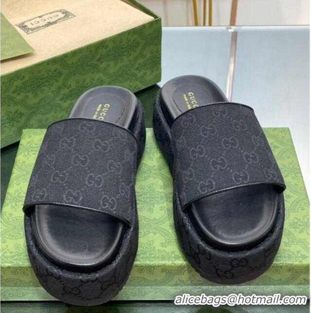 Perfect Gucci Original GG Canvas Slide Sandals 5.5cm Black 0302110