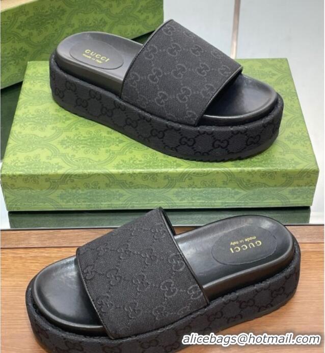 Perfect Gucci Original GG Canvas Slide Sandals 5.5cm Black 0302110