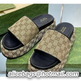 Hot Style Gucci Original GG Canvas Slide Sandals 5.5cm Camel/Black 0302111