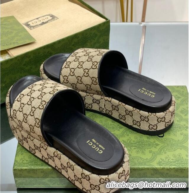 Hot Style Gucci Original GG Canvas Slide Sandals 5.5cm Camel/Black 0302111