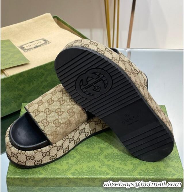 Hot Style Gucci Original GG Canvas Slide Sandals 5.5cm Camel/Black 0302111