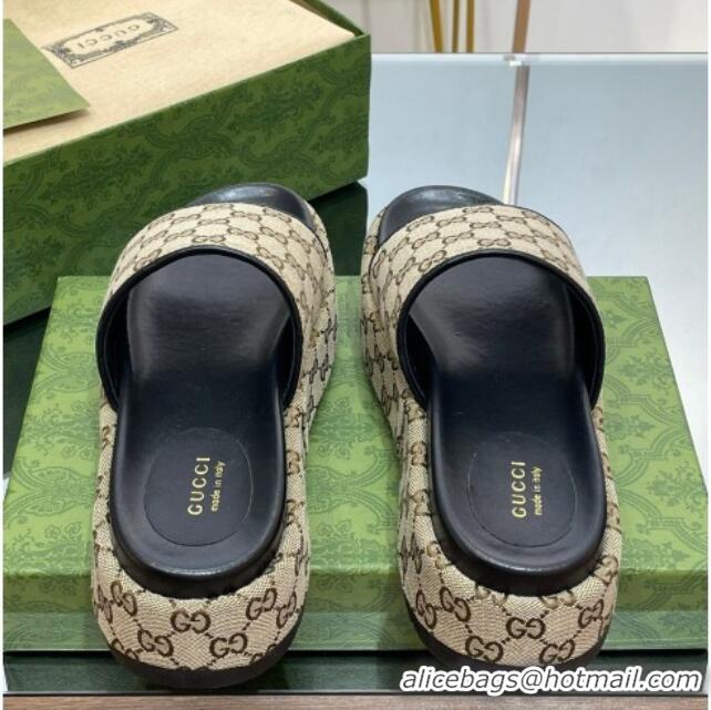 Hot Style Gucci Original GG Canvas Slide Sandals 5.5cm Camel/Black 0302111