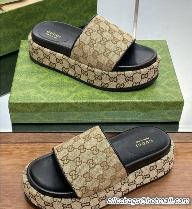 Hot Style Gucci Original GG Canvas Slide Sandals 5.5cm Camel/Black 0302111