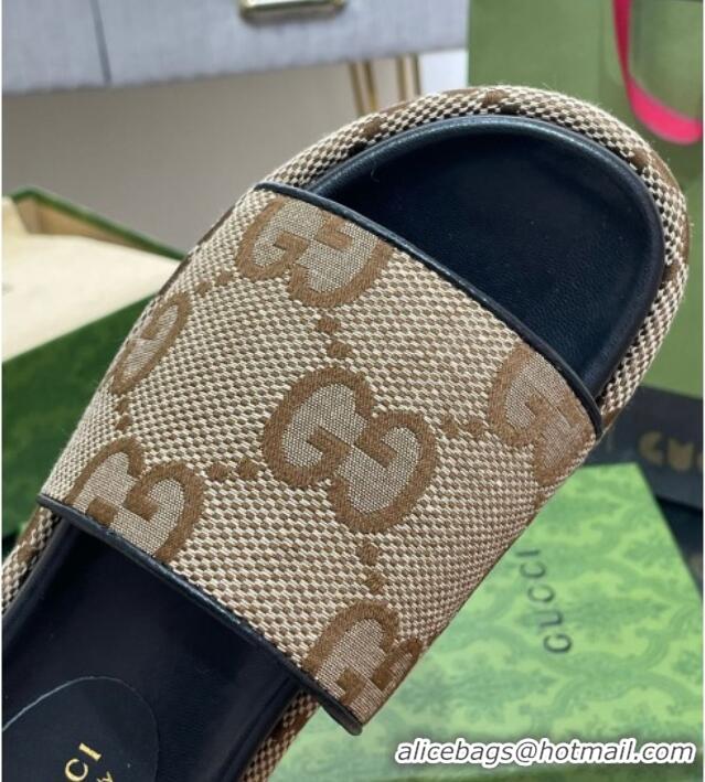 Best Product Gucci Jumbo GG Canvas Slide Sandals 5.5cm Camel/Black 302112