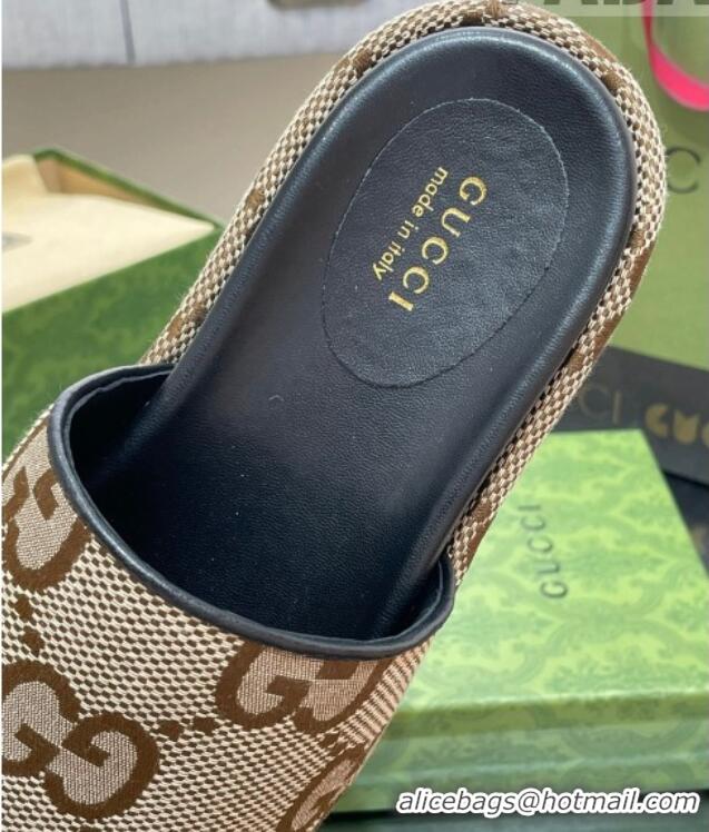 Best Product Gucci Jumbo GG Canvas Slide Sandals 5.5cm Camel/Black 302112