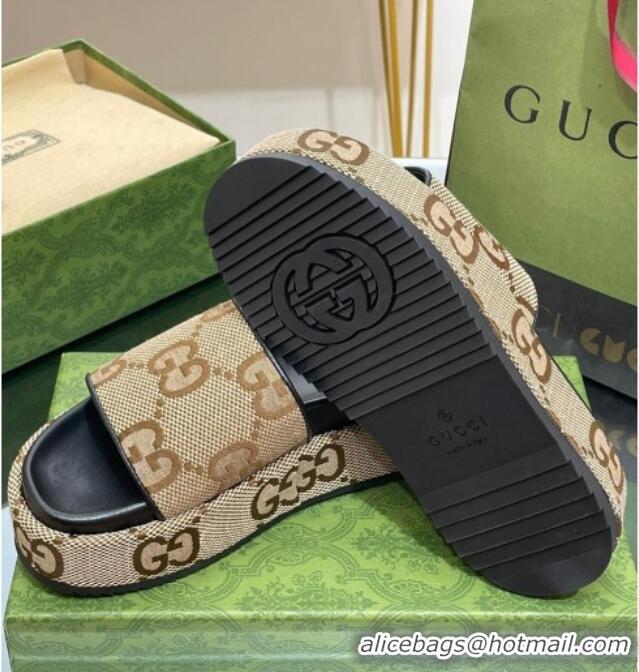 Best Product Gucci Jumbo GG Canvas Slide Sandals 5.5cm Camel/Black 302112