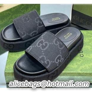 Most Popular Gucci Jumbo GG Canvas Slide Sandals 5.5cm Black 302113