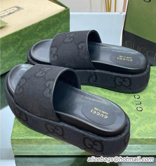 Most Popular Gucci Jumbo GG Canvas Slide Sandals 5.5cm Black 302113