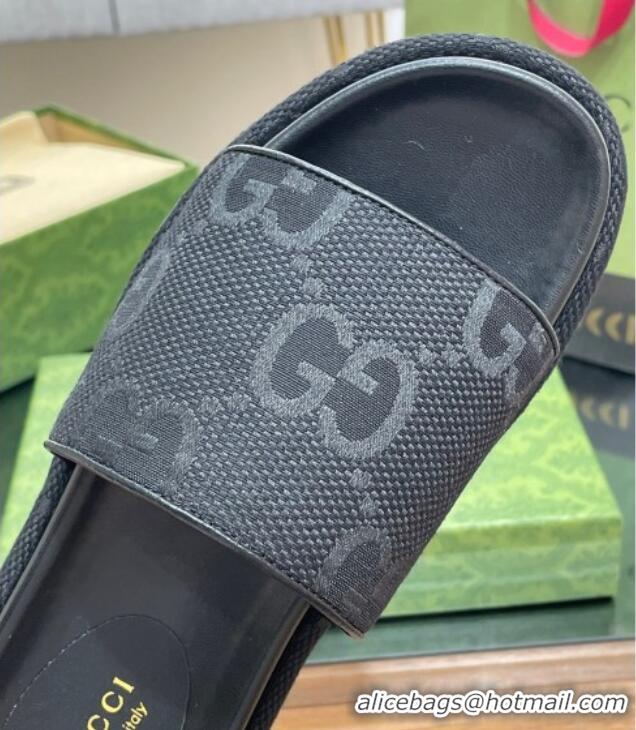 Most Popular Gucci Jumbo GG Canvas Slide Sandals 5.5cm Black 302113