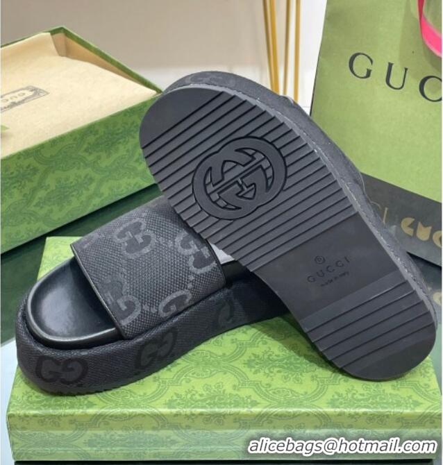 Most Popular Gucci Jumbo GG Canvas Slide Sandals 5.5cm Black 302113