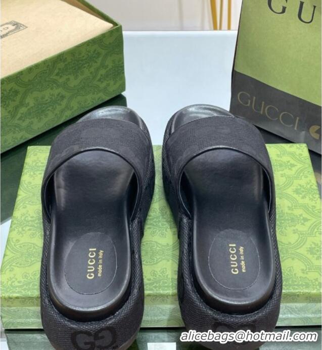 Most Popular Gucci Jumbo GG Canvas Slide Sandals 5.5cm Black 302113