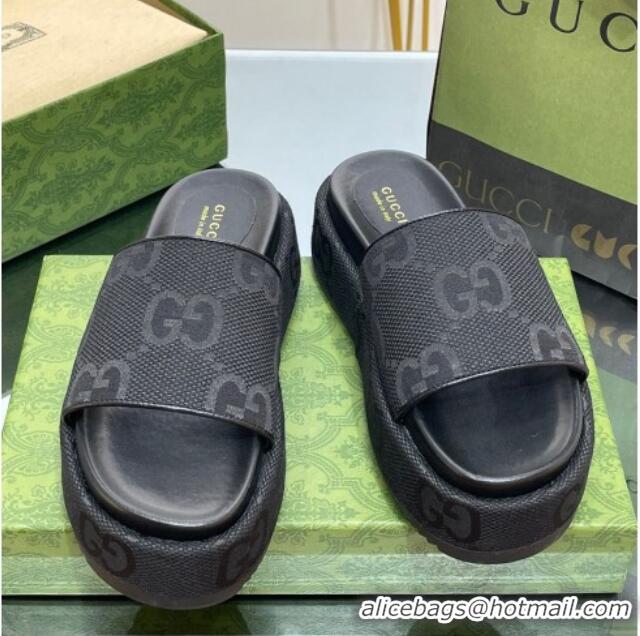 Most Popular Gucci Jumbo GG Canvas Slide Sandals 5.5cm Black 302113