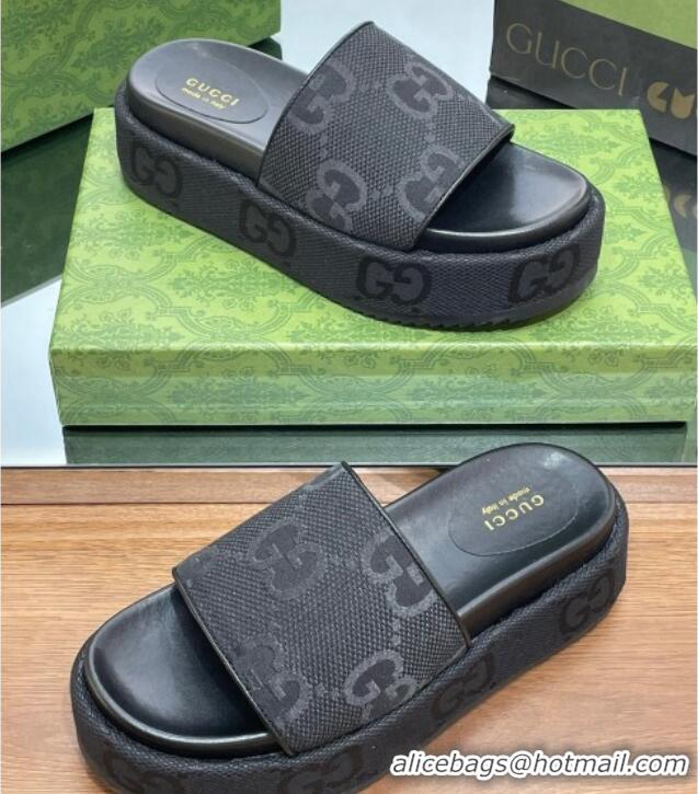 Most Popular Gucci Jumbo GG Canvas Slide Sandals 5.5cm Black 302113