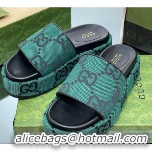 Classic Hot Gucci Jumbo GG Canvas Slide Sandals 5.5cm Green/Black 0302114