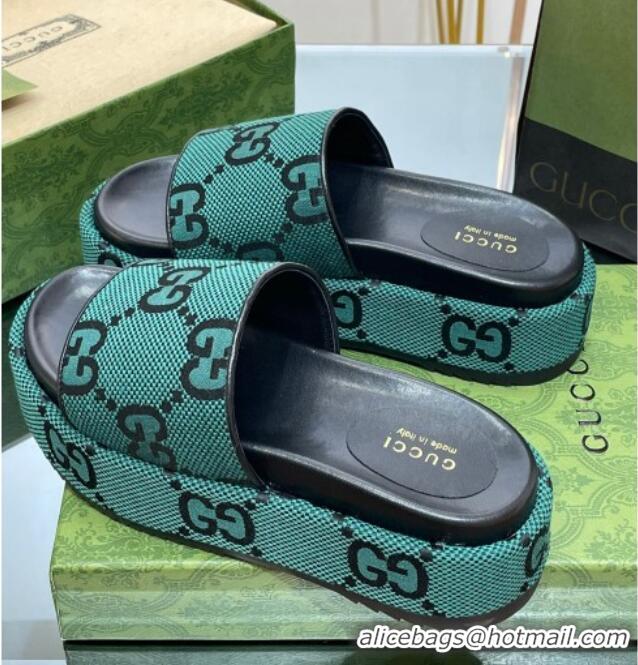 Classic Hot Gucci Jumbo GG Canvas Slide Sandals 5.5cm Green/Black 0302114