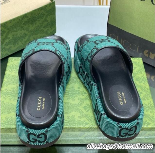 Classic Hot Gucci Jumbo GG Canvas Slide Sandals 5.5cm Green/Black 0302114