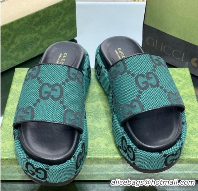 Classic Hot Gucci Jumbo GG Canvas Slide Sandals 5.5cm Green/Black 0302114