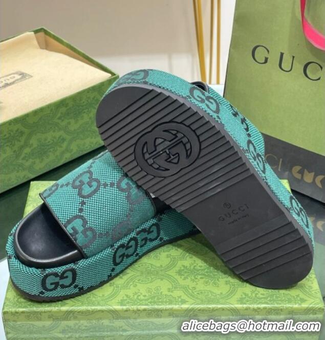 Classic Hot Gucci Jumbo GG Canvas Slide Sandals 5.5cm Green/Black 0302114