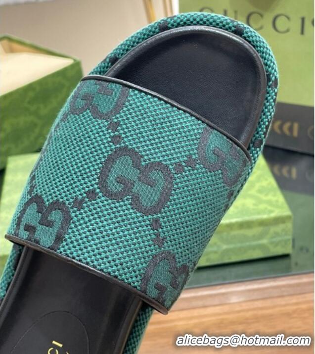 Classic Hot Gucci Jumbo GG Canvas Slide Sandals 5.5cm Green/Black 0302114