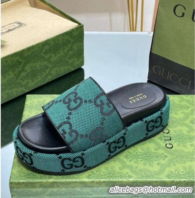 Classic Hot Gucci Jumbo GG Canvas Slide Sandals 5.5cm Green/Black 0302114