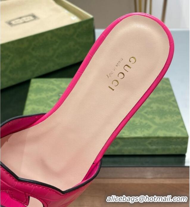 Best Price Gucci Interlocking G Cut-out Flat Slide Sandal in Pink Embossed Leather 302119