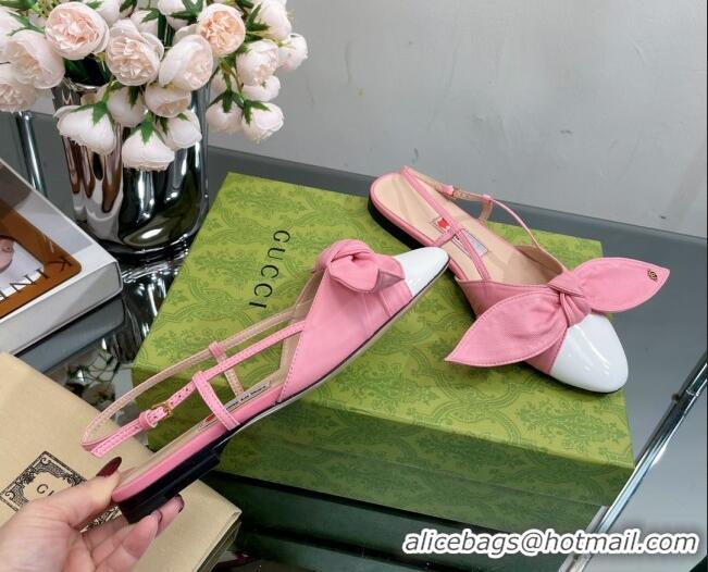 Most Popular Gucci Lambskin and Patent Leather Ballet Flat Slingback with Bow Pink/White 0302121