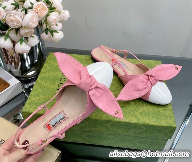 Most Popular Gucci Lambskin and Patent Leather Ballet Flat Slingback with Bow Pink/White 0302121