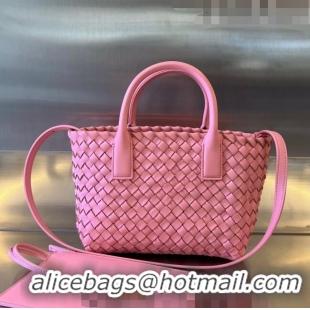 Top Quality Bottega Veneta Mini Cabat Tote Bag in Intreccio Leather 709464 Pink 2023