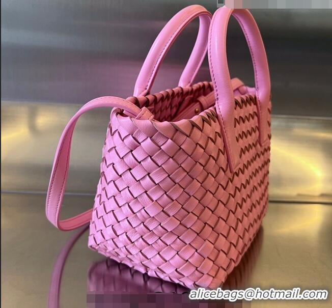 Top Quality Bottega Veneta Mini Cabat Tote Bag in Intreccio Leather 709464 Pink 2023