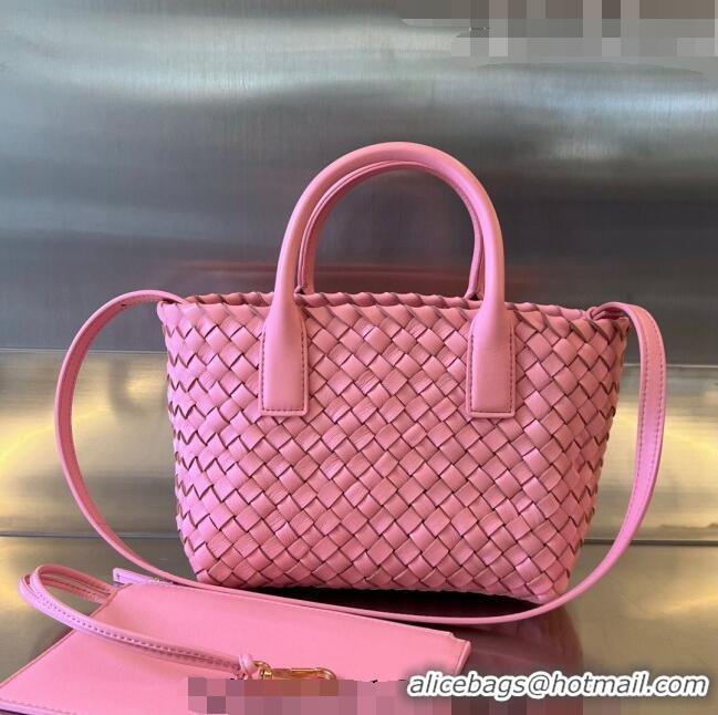 Top Quality Bottega Veneta Mini Cabat Tote Bag in Intreccio Leather 709464 Pink 2023