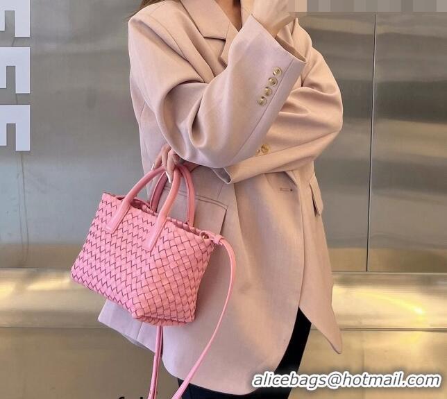 Top Quality Bottega Veneta Mini Cabat Tote Bag in Intreccio Leather 709464 Pink 2023