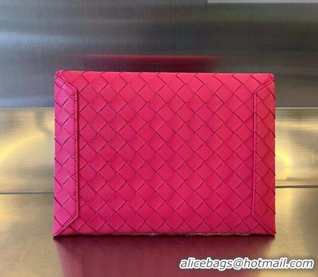 Reasonable Price Bottega Veneta Medium Flap Pouch in Intrecciato Leather 667138 Pink 2023