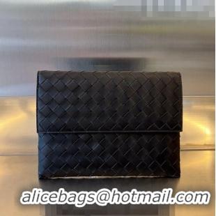 Top Quality Bottega Veneta Medium Flap Pouch in Intrecciato Leather 667138 Black 2023