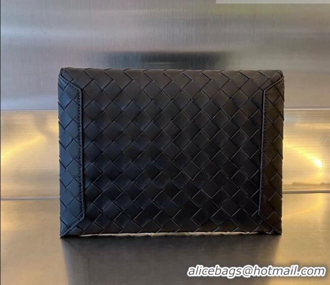 Top Quality Bottega Veneta Medium Flap Pouch in Intrecciato Leather 667138 Black 2023