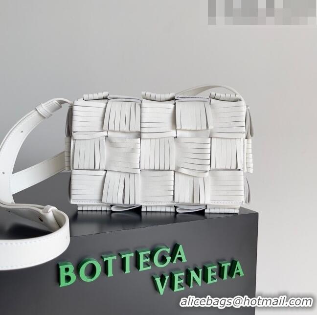 Buy Discount Bottega Veneta Cassette Fringed Intreccio Lambskin Crossbody Bag 680698 White 2023