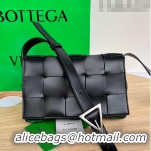 Top Quality Bottega Veneta Cassette Cross-body Bag in Intreccio Leather 578004 Black/Silver 2023