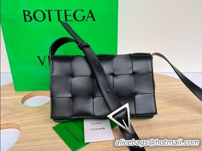 Top Quality Bottega Veneta Cassette Cross-body Bag in Intreccio Leather 578004 Black/Silver 2023