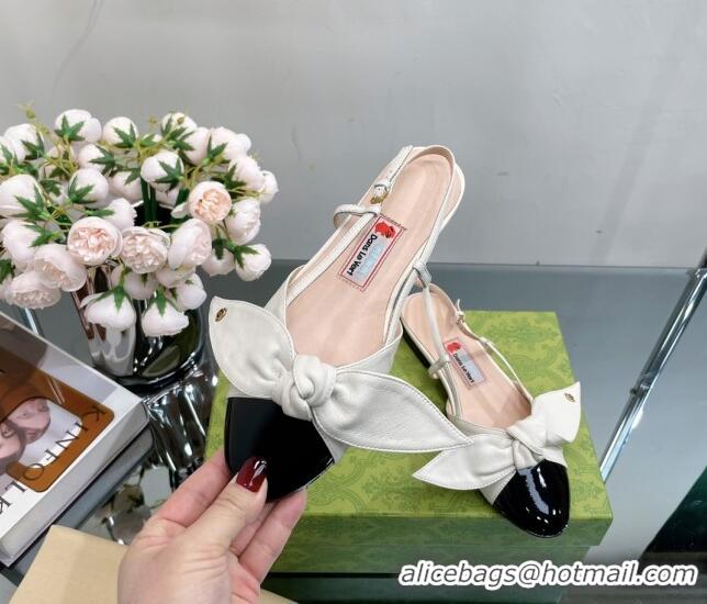 Sumptuous Gucci Lambskin and Patent Leather Ballet Flat Slingback with Bow White 1/Black 302123