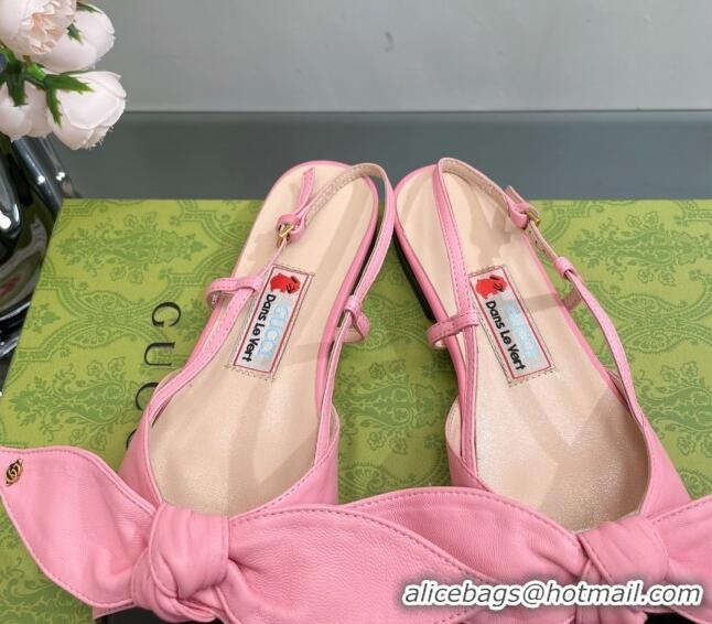 Stylish Gucci Lambskin and Patent Leather Ballet Flat Slingback with Bow Pink/Black 0302124