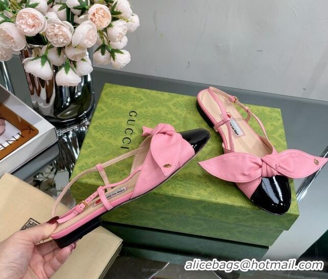 Stylish Gucci Lambskin and Patent Leather Ballet Flat Slingback with Bow Pink/Black 0302124